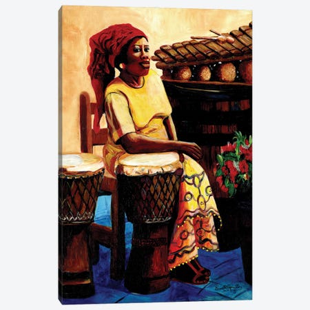 Lady Drummer Canvas Print #EVR143} by Everett Spruill Canvas Art Print