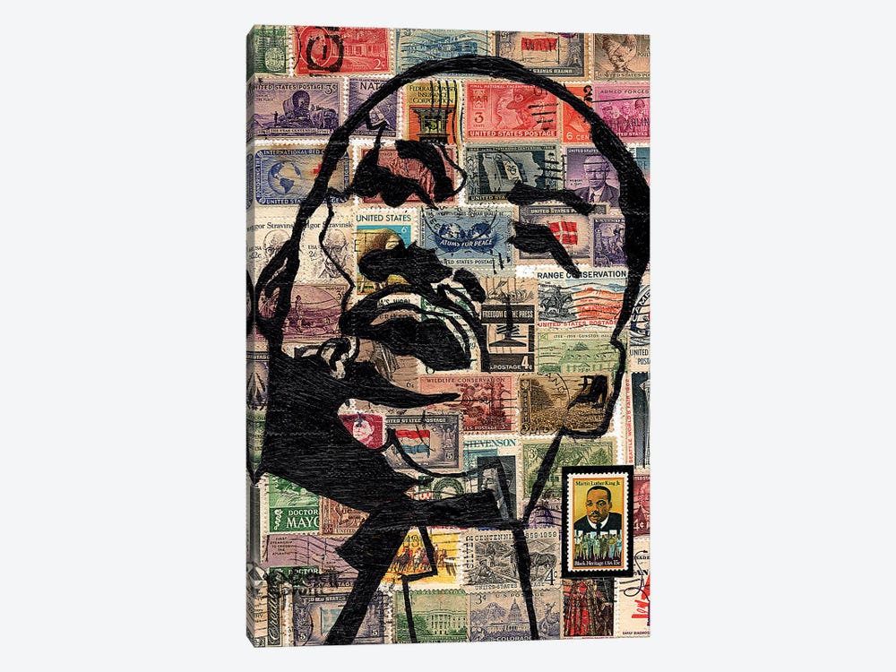 Portrait of MLK With US Postage Stamps by Everett Spruill 1-piece Art Print