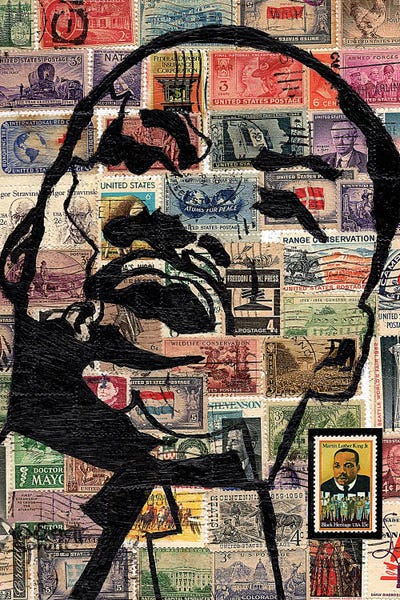 Everett Spruill: Portrait of MLK With US Postage Stamps by Everett Spruill
