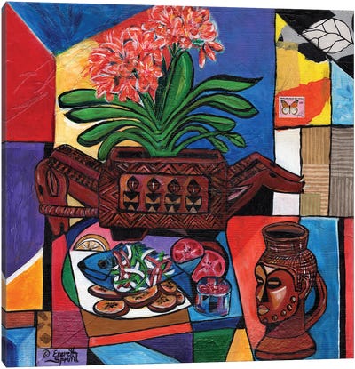 Still Life With Aduno Koro And Kuba Cup Canvas Art Print - Everett Spruill