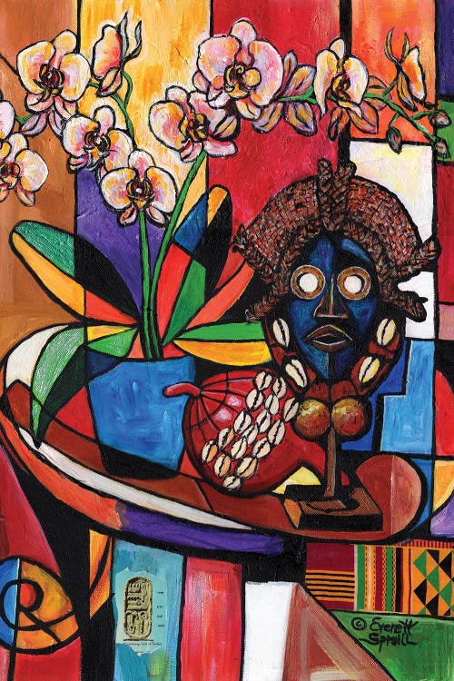 Still Life With Orchids And African Artifacts