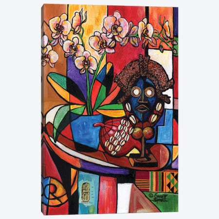Still Life With Orchids And African Artifacts Canvas Print #EVR37} by Everett Spruill Canvas Artwork