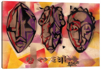 Three African Masks Canvas Art Print - Everett Spruill