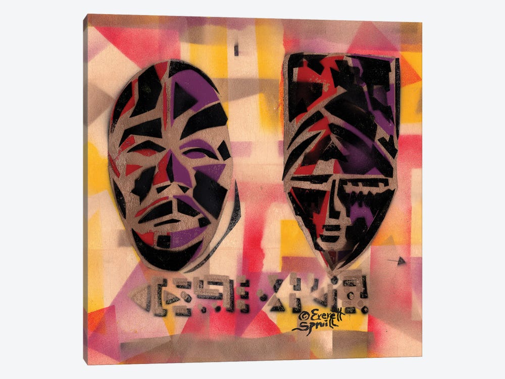 Two African Masks by Everett Spruill 1-piece Canvas Artwork