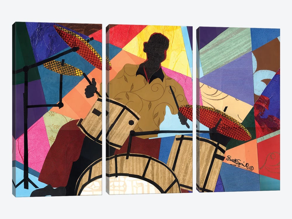 Jazzy Drummer by Everett Spruill 3-piece Canvas Art