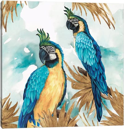 Golden Parrots Canvas Art Print - Parrot Art