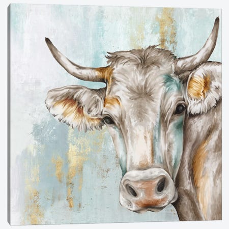 Headstrong Cow Canvas Print #EWA108} by Eva Watts Canvas Wall Art