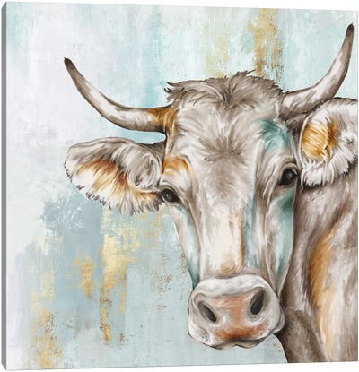 Headstrong Cow Canvas Art Print - Gold Art