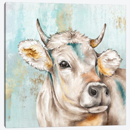 Headstrong Cow I Canvas Print #EWA109} by Eva Watts Canvas Artwork