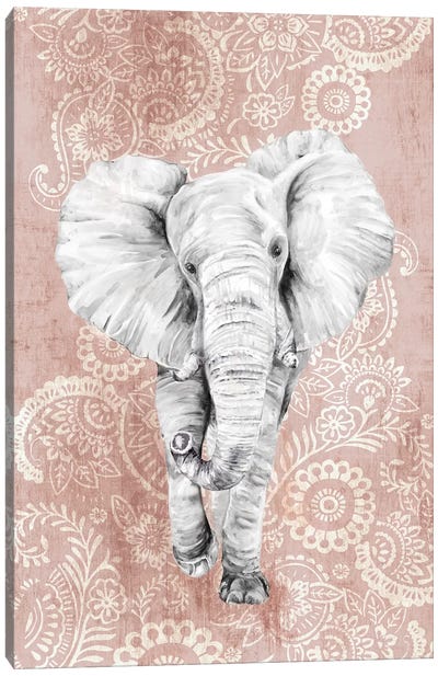 Pink Paisley Elephant  Canvas Art Print - Eva Watts