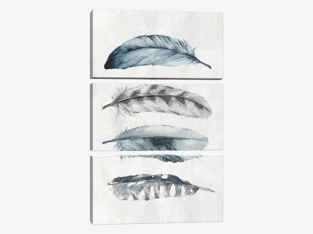 Indigo Feathers I  by Eva Watts 3-piece Canvas Artwork