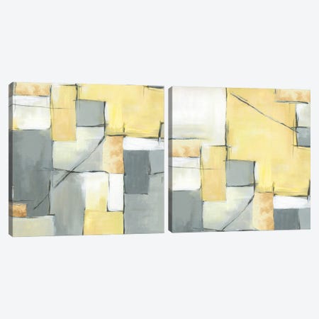 Golden Abstract Diptych Canvas Print Set #EWA2HSET002} by Eva Watts Canvas Art Print