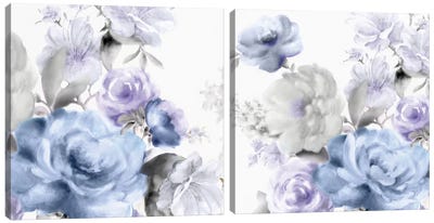 Light Floral Diptych Canvas Art Print - Art Sets | Triptych & Diptych Wall Art