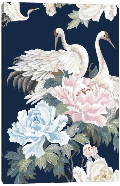 Pearly White Cranes I Canvas Art Print - Crane Art