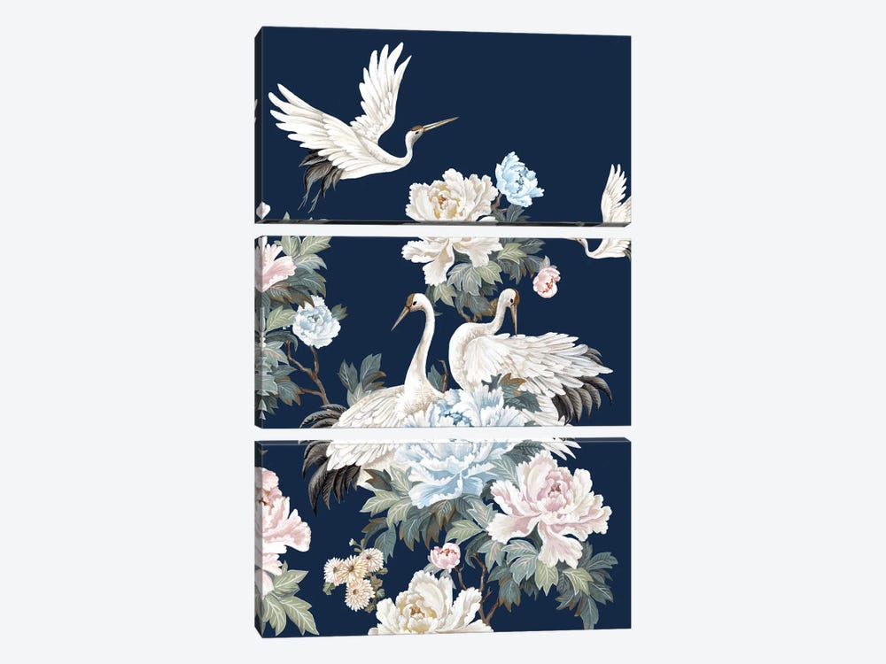 Pearly White Cranes II by Eva Watts 3-piece Canvas Art Print