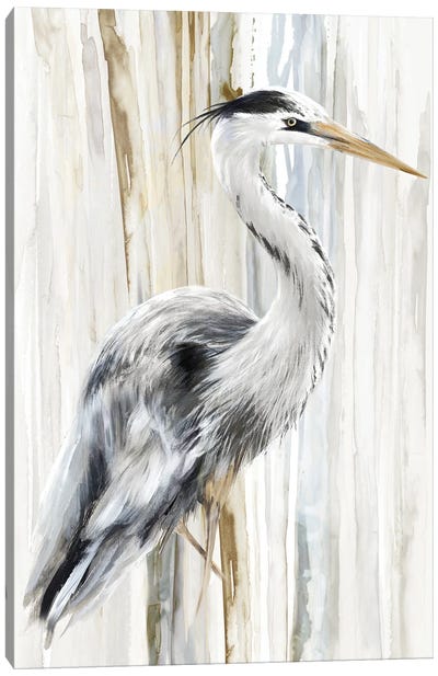 River Heron I Canvas Art Print - Coastal Living Room Art