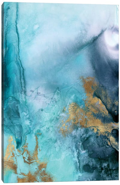 Gold Under The Sea I Canvas Art Print - Teal Abstract Art