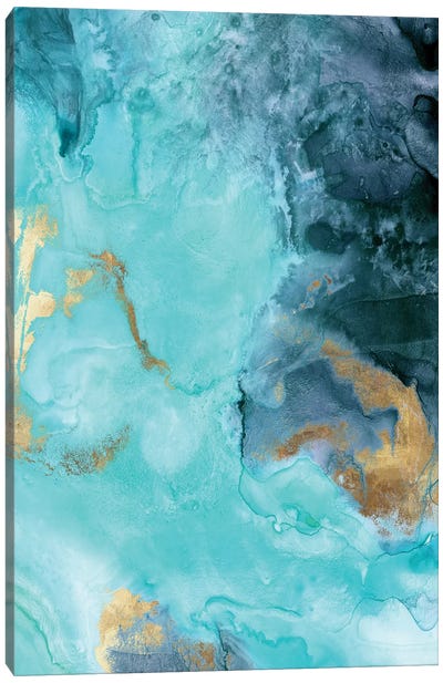 Gold Under The Sea II Canvas Art Print - Teal Abstract Art