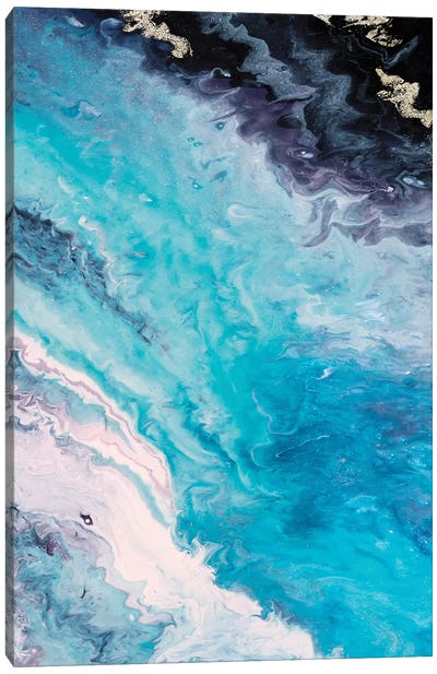 Shore Line From Above Canvas Art Print - Teal Abstract Art