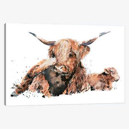 Highland Cattle Canvas Print #EWC110} by EdsWatercolours Canvas Wall Art