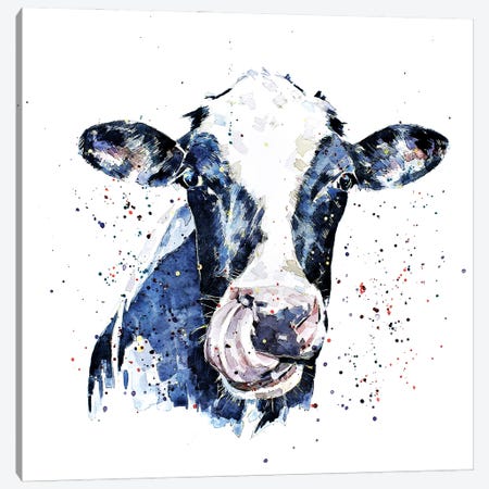 Holstein Cow I Canvas Print #EWC112} by EdsWatercolours Canvas Wall Art