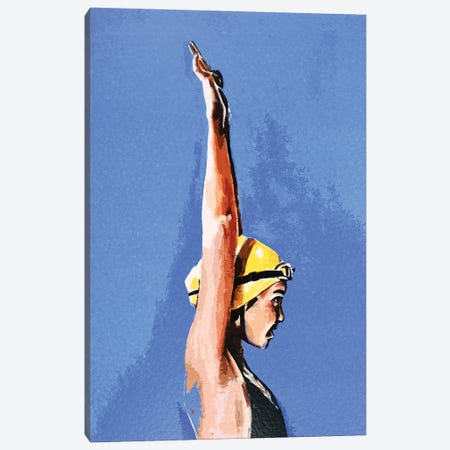 In Coming The Swimmer Canvas Print #EWC117} by EdsWatercolours Canvas Print