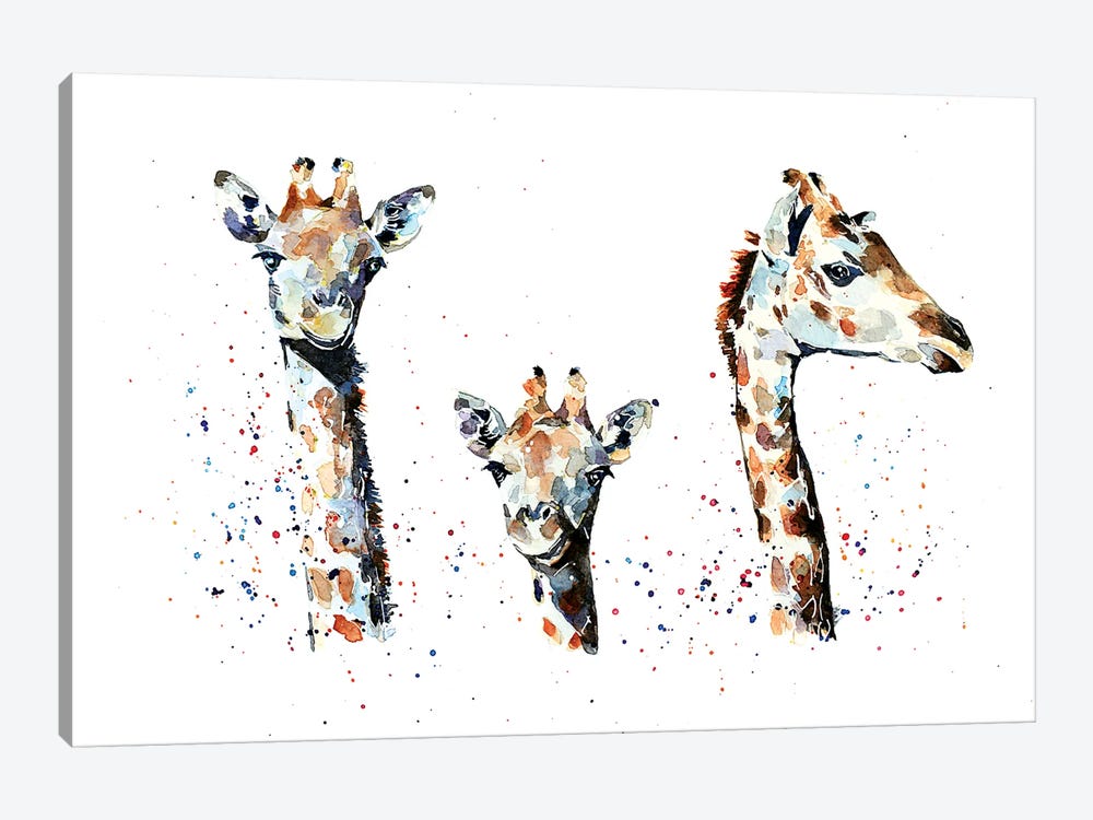 Tres Amigos Giraffees by EdsWatercolours 1-piece Canvas Art