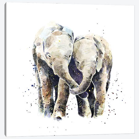 Two Elephants Canvas Print #EWC201} by EdsWatercolours Canvas Art