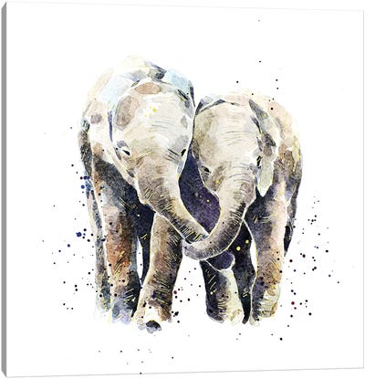 Two Elephants Canvas Art Print - EdsWatercolours