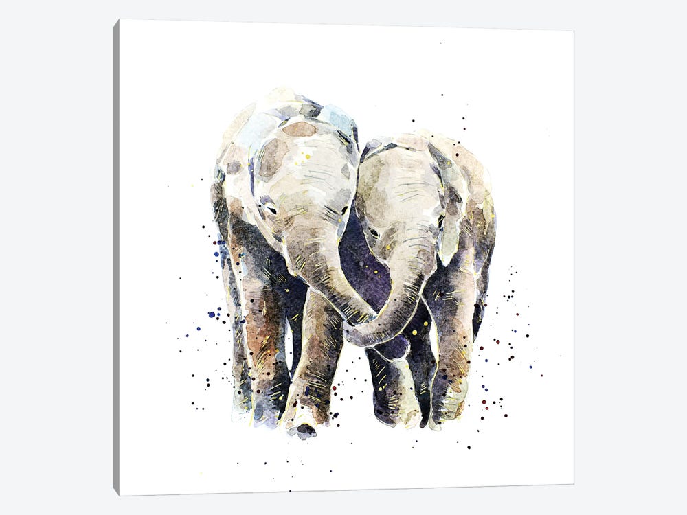 Two Elephants by EdsWatercolours 1-piece Canvas Print