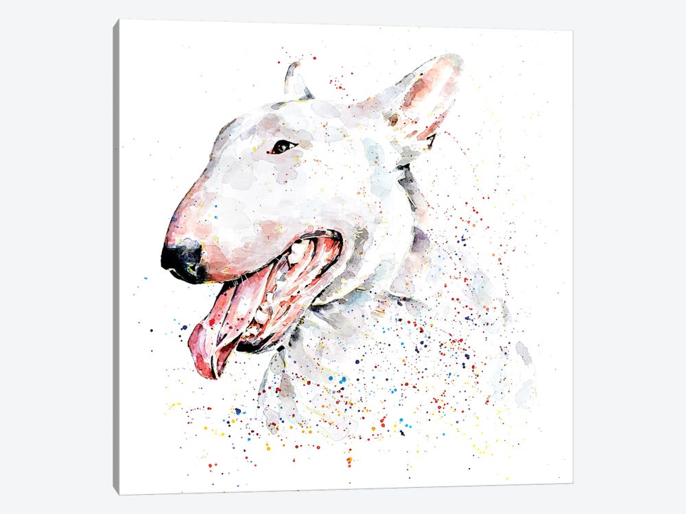 White English Bull Terrier by EdsWatercolours 1-piece Canvas Wall Art