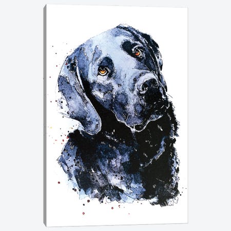Black Labrador Patiently Waiting Canvas Print #EWC30} by EdsWatercolours Canvas Art Print