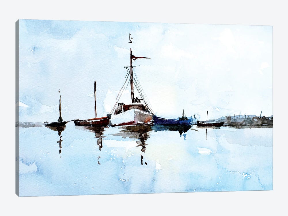 Boats by EdsWatercolours 1-piece Canvas Art Print