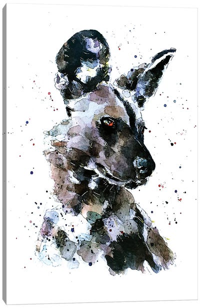 African Wild Dog Pomp Canvas Art Print - Wildlife Conservation Art