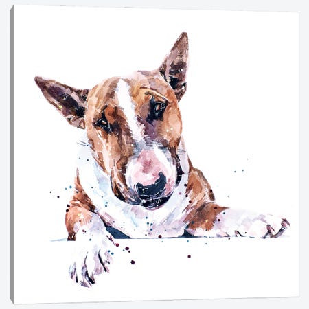 Bull Terrier Canvas Print #EWC45} by EdsWatercolours Art Print