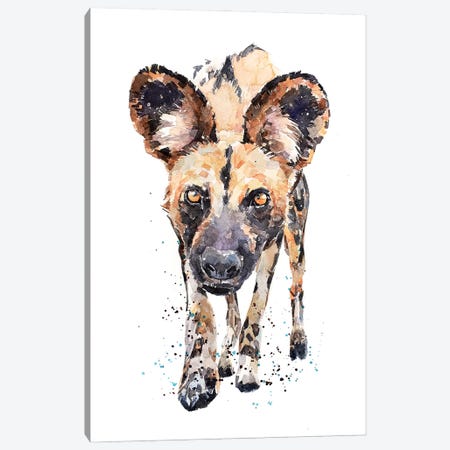 African Wild Dog What's Cooking Canvas Print #EWC4} by EdsWatercolours Canvas Artwork