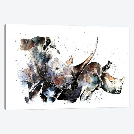 Double Trouble Rhinos Canvas Print #EWC75} by EdsWatercolours Canvas Wall Art