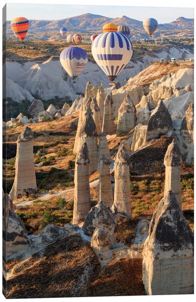 Turkey, Anatolia, Cappadocia, Goreme. Hot air balloons above Red Valley I Canvas Art Print - Turkey Art
