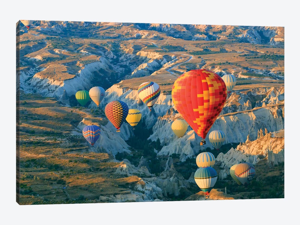 Turkey, Anatolia, Cappadocia, Goreme. Hot air balloons above Red Valley II 1-piece Canvas Wall Art