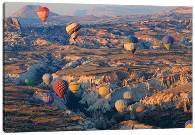 Turkey, Anatolia, Cappadocia, Goreme. Hot air balloons above Red Valley III Canvas Art Print - Turkey Art