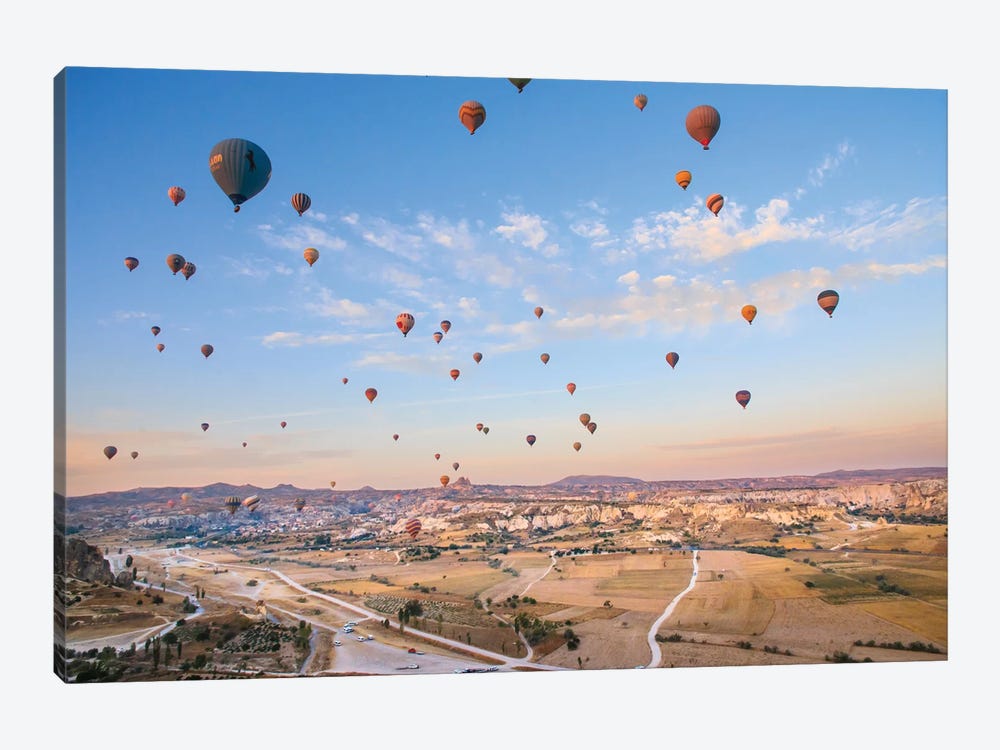 Turkey, Anatolia, Cappadocia, Goreme. Hot air balloons above Red Valley IV by Emily Wilson 1-piece Canvas Art