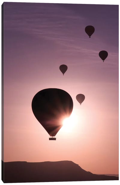 Turkey, Anatolia, Cappadocia, Goreme. Hot air balloons flying above the valley I Canvas Art Print