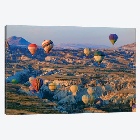 Turkey, Anatolia, Cappadocia, Goreme. Hot air balloons flying above the valley II Canvas Print #EWI15} by Emily Wilson Canvas Artwork