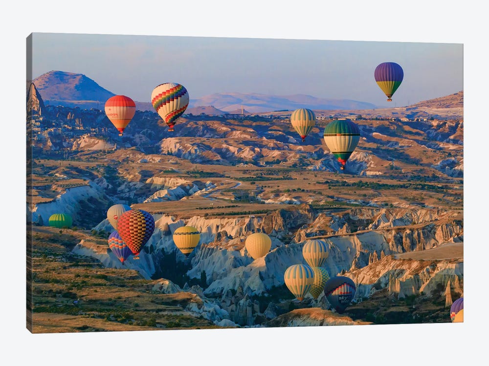 Turkey, Anatolia, Cappadocia, Goreme. Hot air balloons flying above the valley II 1-piece Canvas Art