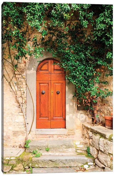 Italy, Tuscany, Greve in Chianti. Chianti vineyards. Stone farm house entrance door. Canvas Art Print - Door Art