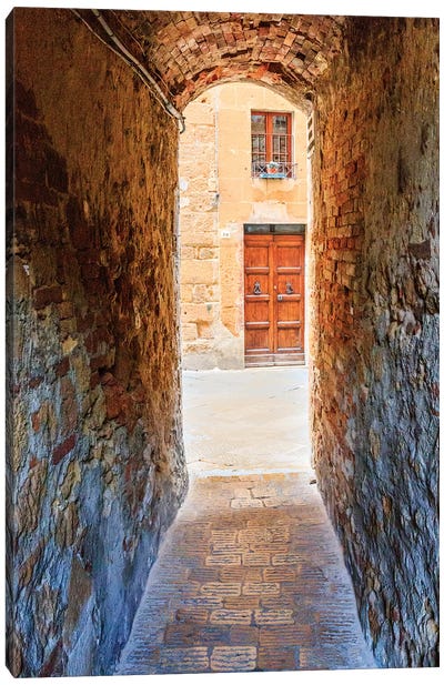 Italy, Tuscany, province of Siena, Chiusure. Hill town. Narrow passageway. Canvas Art Print - Door Art