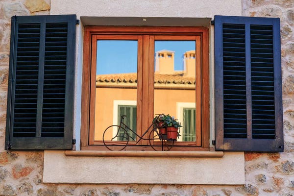 Emily Wilson: Spain, Balearic Islands, Mallorca. Esporles, Shuttered windows. by Emily Wilson