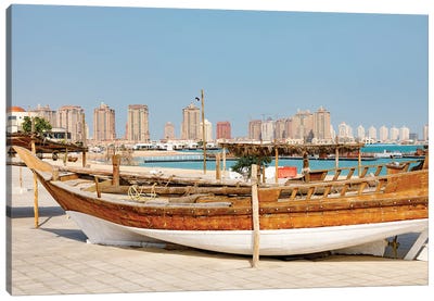 State of Qatar, Doha. Traditional dhow. Canvas Art Print