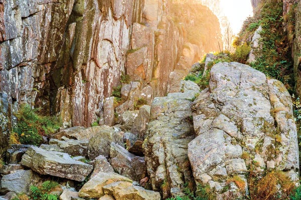 Emily Wilson: Sweden, Bohuslan Province. Path through wedged rocks near Uddevalla. by Emily Wilson