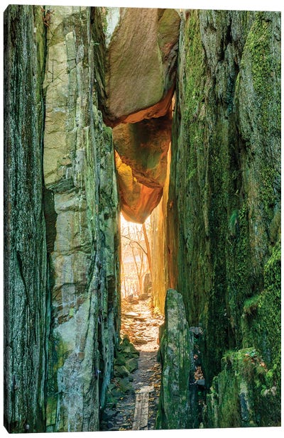 Sweden, Bohuslan Province. Path through wedged rocks near Uddevalla. Canvas Art Print - Sweden Art